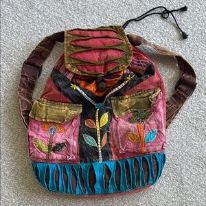 Colorful Patchwork Boho Hippie Embroidered Women's Backpack